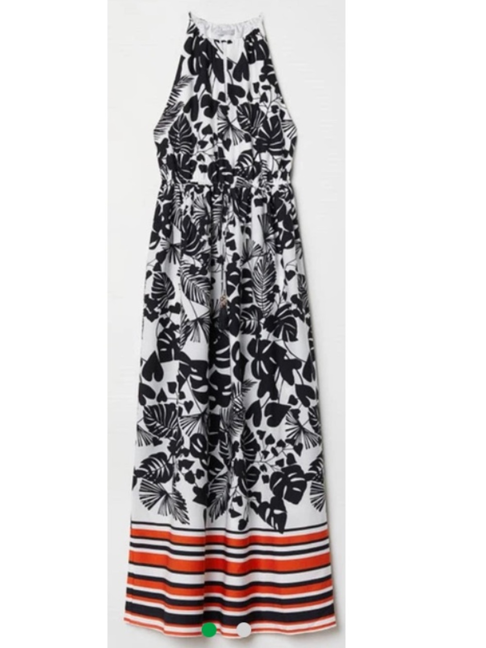 H&M Black and White Floral Maxi Dress with Orange Hem Trim